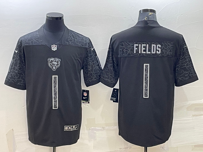 Men's Chicago Bears Justin Fields #1 Black RFLCTV Limited Jerseys