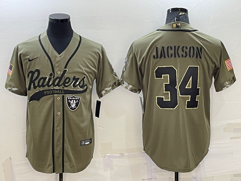 Men's Las Vegas Raiders Bo Jackson #34 Olive 2022 Salute To Service Limited Jerseys Joint Edition