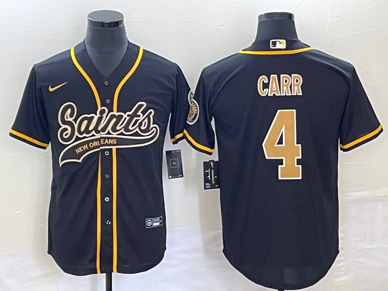 Men's New Orleans Saints Derek Carr #4 Black Game Jerseys Joint Edition