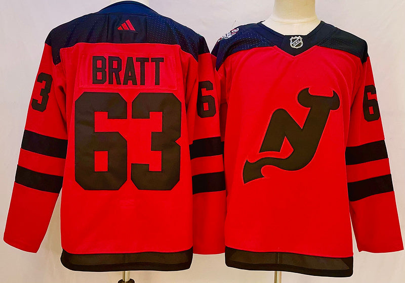 Men's New Jerseys Devils Jesper Bratt #63 Red Game Jerseys