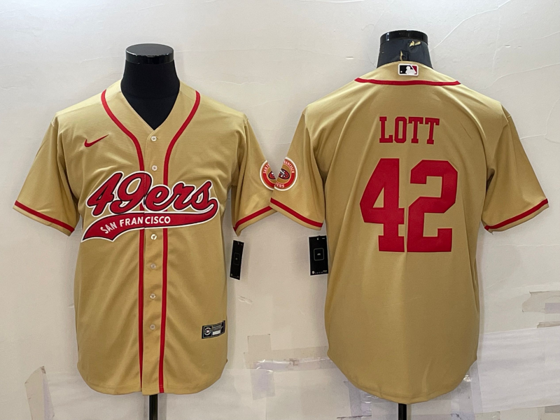 Men's San Francisco 49ers Ronnie Lott #42 Gold Game Jerseys Joint Edition
