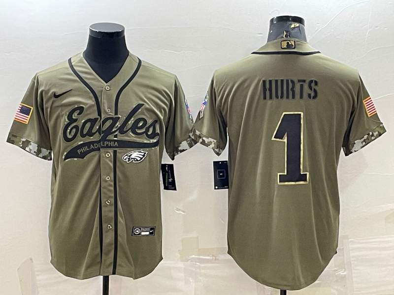 Men's Philadelphia Eagles Jalen Hurts #1 Olive 2022 Salute To Service Limited Jerseys Joint Edition