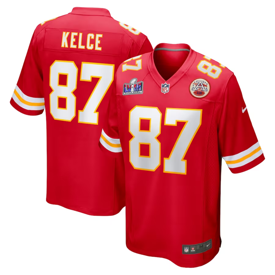 Men's Kansas City Chiefs Travis Kelce #87 Red Super Bowl LVIII Game Jerseys