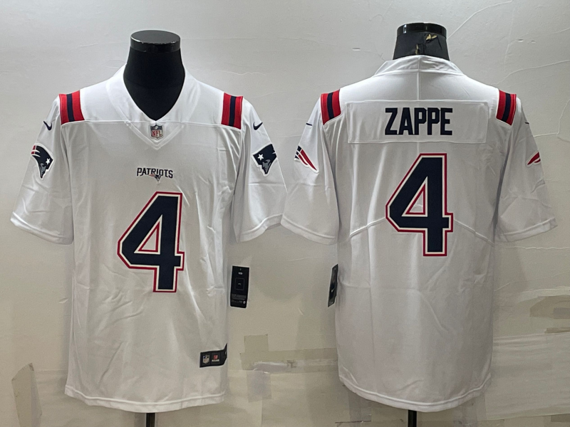 Men's New England Patriots Bailey Zappe #4 White Game Jerseys