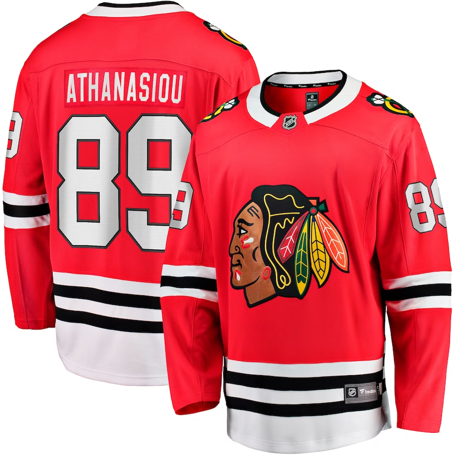 Men's Chicago Blackhawks Andreas Athanasiou #89 Red Home Breakaway Jerseys
