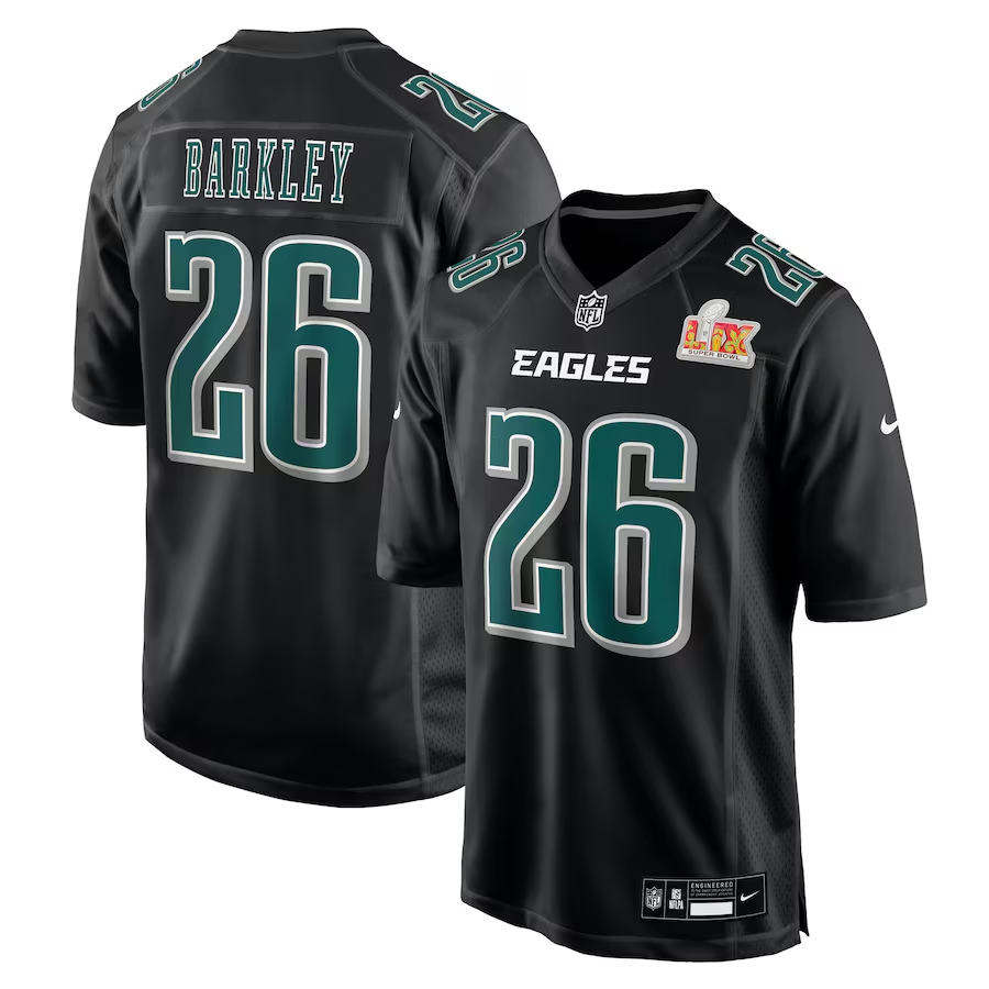 Men's Philadelphia Eagles Saquon Barkley #26 Carbon Black Super Bowl LIX Fashion Game Player Jerseys