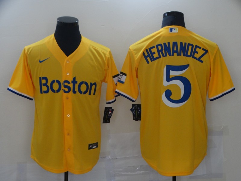 Men's Boston Red Sox Enrique Hernandez #5 Yellow Replica Baseball Jerseys