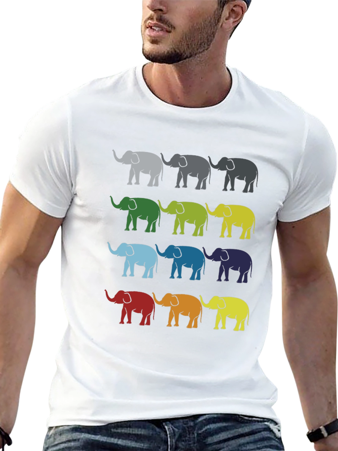 Colorful Elephant Pattern T-Shirt