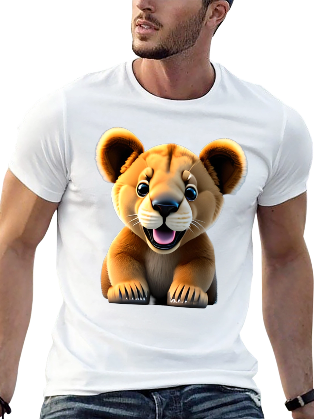 Cute Lion Cub Graphic Tee - Black Unisex Shirt