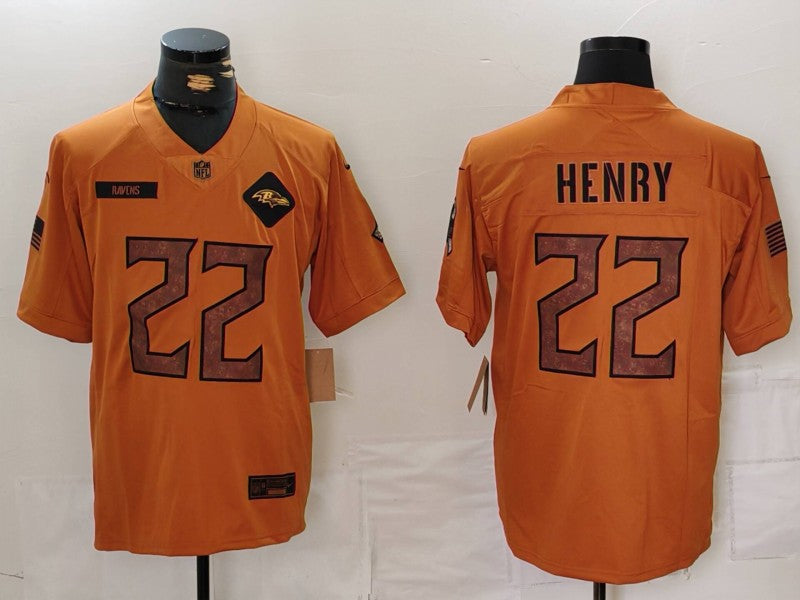 Men's Baltimore Ravens Derrick Henry #22 Brown 2023 Salute To Service Limited Jerseys