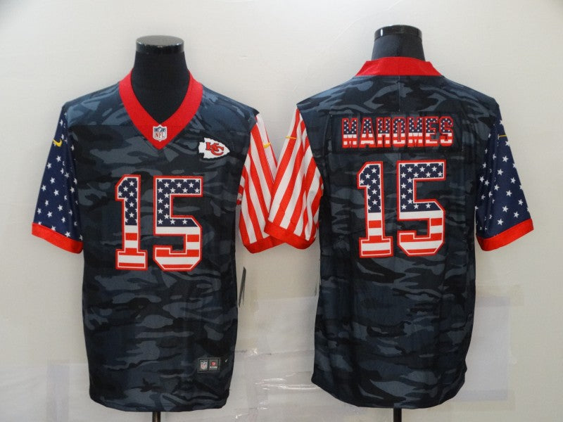 Men's Kansas City Chiefs Patrick Mahomes #15 Gray Camouflage Game Player Jerseys