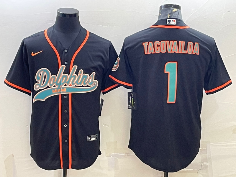 Men's Miami Dolphins Tua Tagovailoa #1 Black Game Jerseys Joint Edition