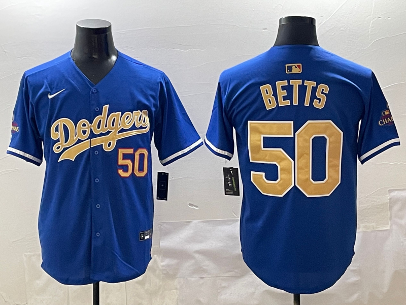 Men's Los Angeles Dodgers Mookie Betts #50 Royal 2025 Gold Collection Limited Jerseys