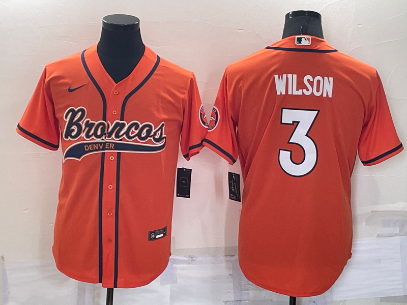 Men's Denver Broncos Russell Wilson #3 Orange Game Jerseys Joint Edition