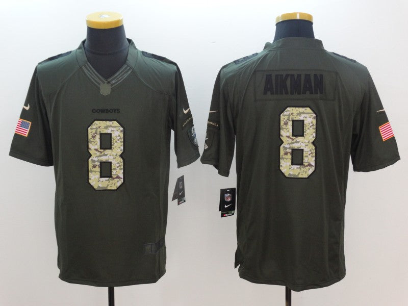 Men's Dallas Cowboys Troy Aikman #8 Army Green Game Jerseys