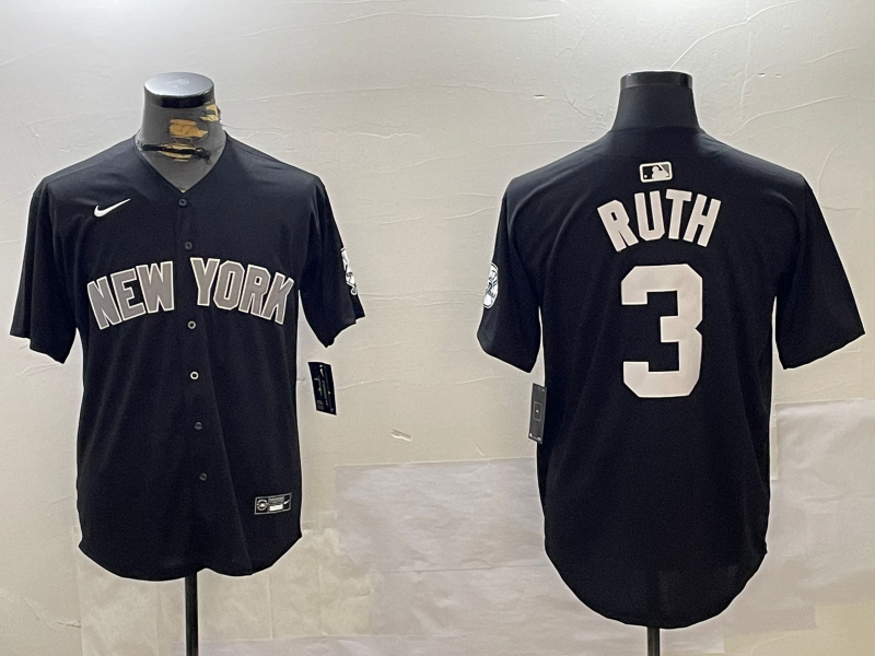 Men's New York Yankees Babe Ruth #3 Black Game Jerseys