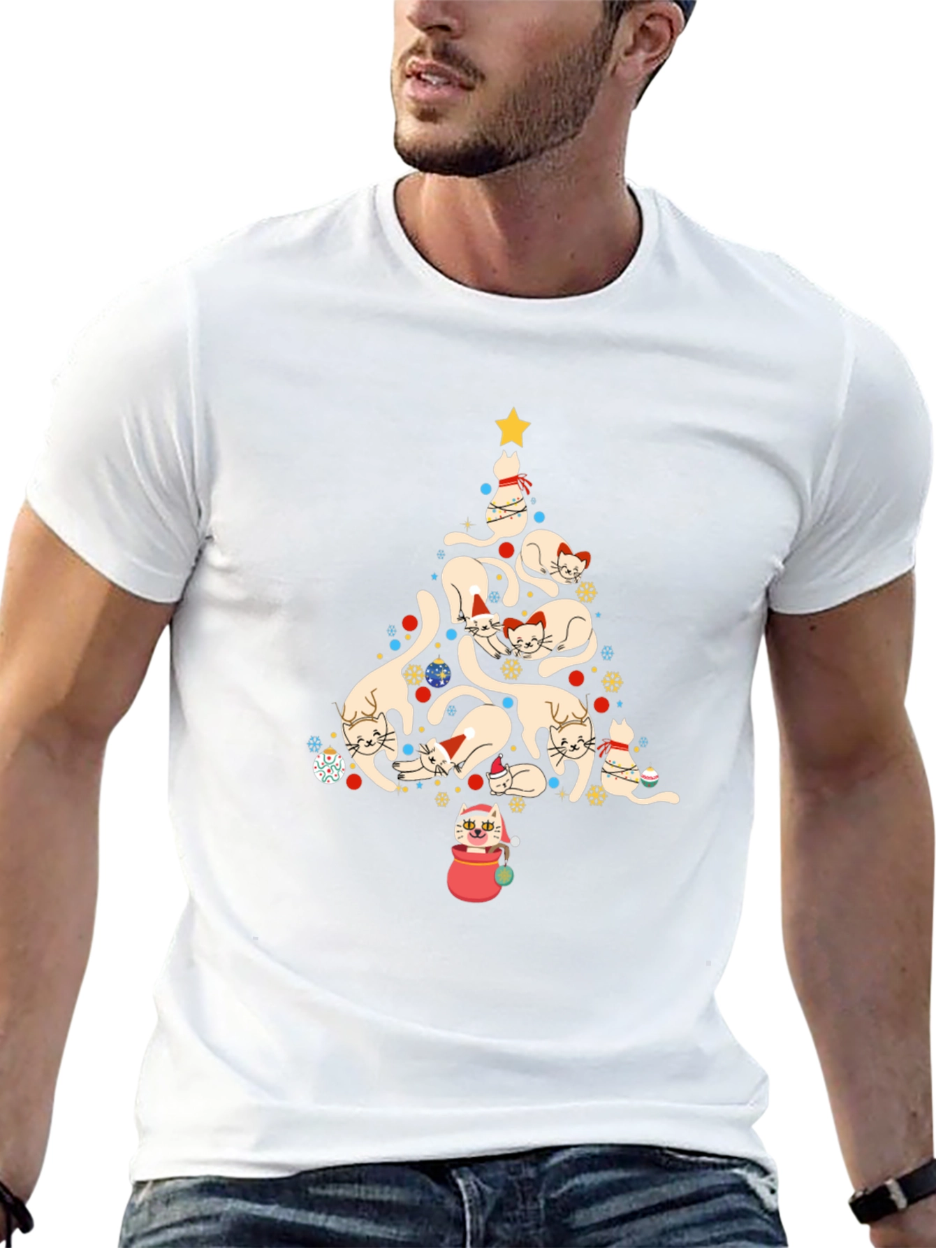 Festive Cat Christmas Tree Graphic Tee