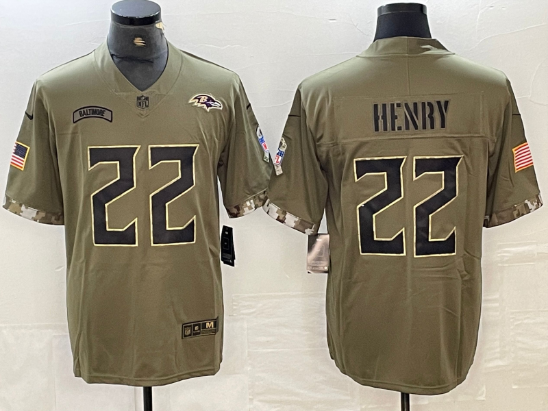 Men's Baltimore Ravens Derrick Henry #22 Olive 2022 Salute To Service Limited Jerseys
