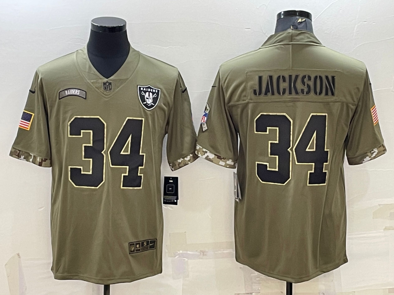 Men's Las Vegas Raiders Bo Jackson #34 Olive 2022 Salute To Service Limited Jerseys