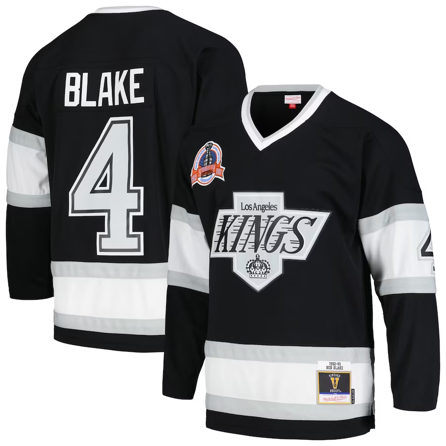 Men's Los Angeles Kings Rob Blake Mitchell #4 Ness Black 1992/93 Blue Line Player Jerseys