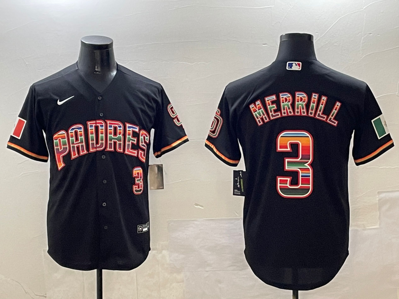 Men's San Diego Padres Jackson Merrill #3 Black Game Player Jerseys