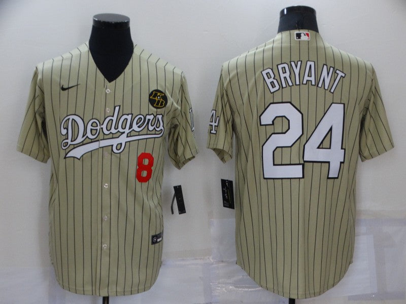 Men's Los Angeles Dodgers Kobe Bryant #8-24 Gold Replica Baseball Jerseys