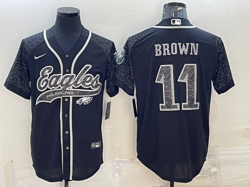 Men's Philadelphia Eagles A.J. Brown #11 Black RFLCTV Limited Jerseys Joint Edition