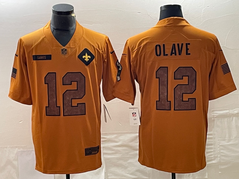 Men's New Orleans Saints Chris Olave #12 Brown 2023 Salute To Service Limited Jerseys