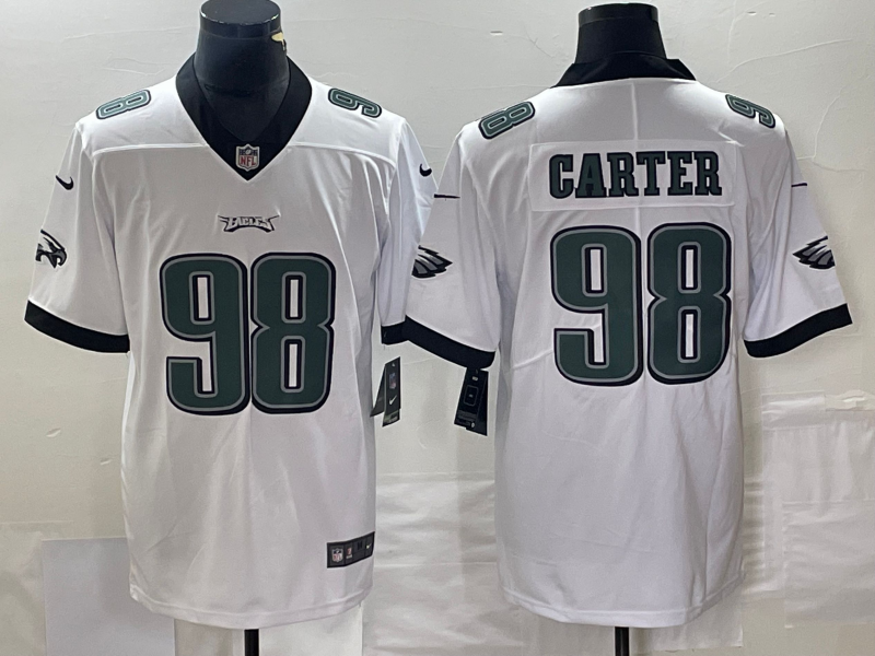 Men's Philadelphia Eagles Jalen Carter #98 White Alternate Team Game Jerseys
