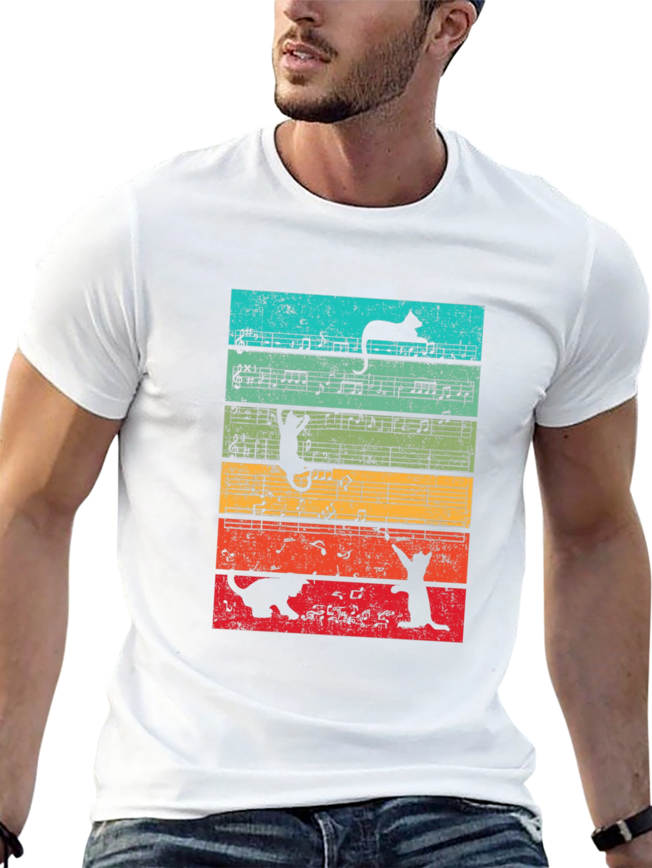 Cats and Music Notes Graphic T-Shirt