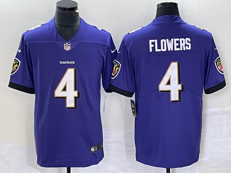 Men's Baltimore Ravens Zay Flowers #4 Purple 2023 NFL Draft First Round Pick Game Jerseys