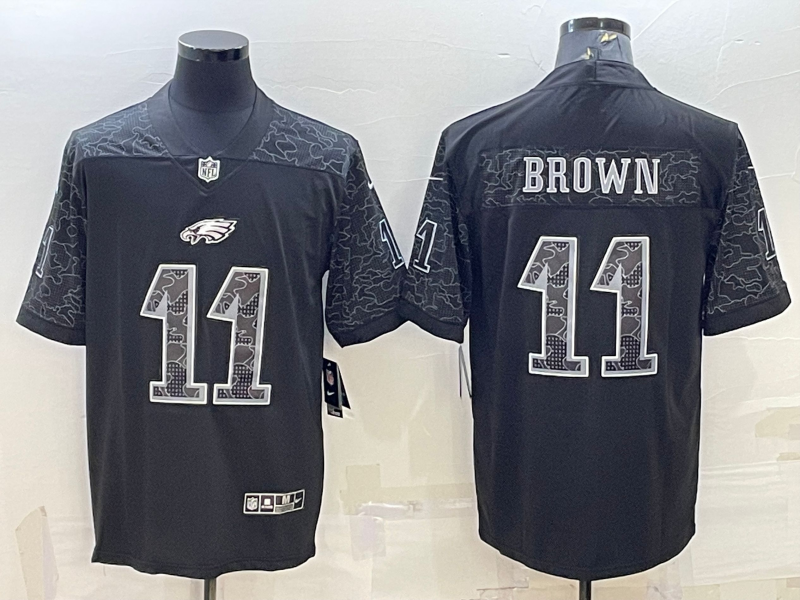 Men's Philadelphia Eagles A.J. Brown #11 Black RFLCTV Limited Jerseys