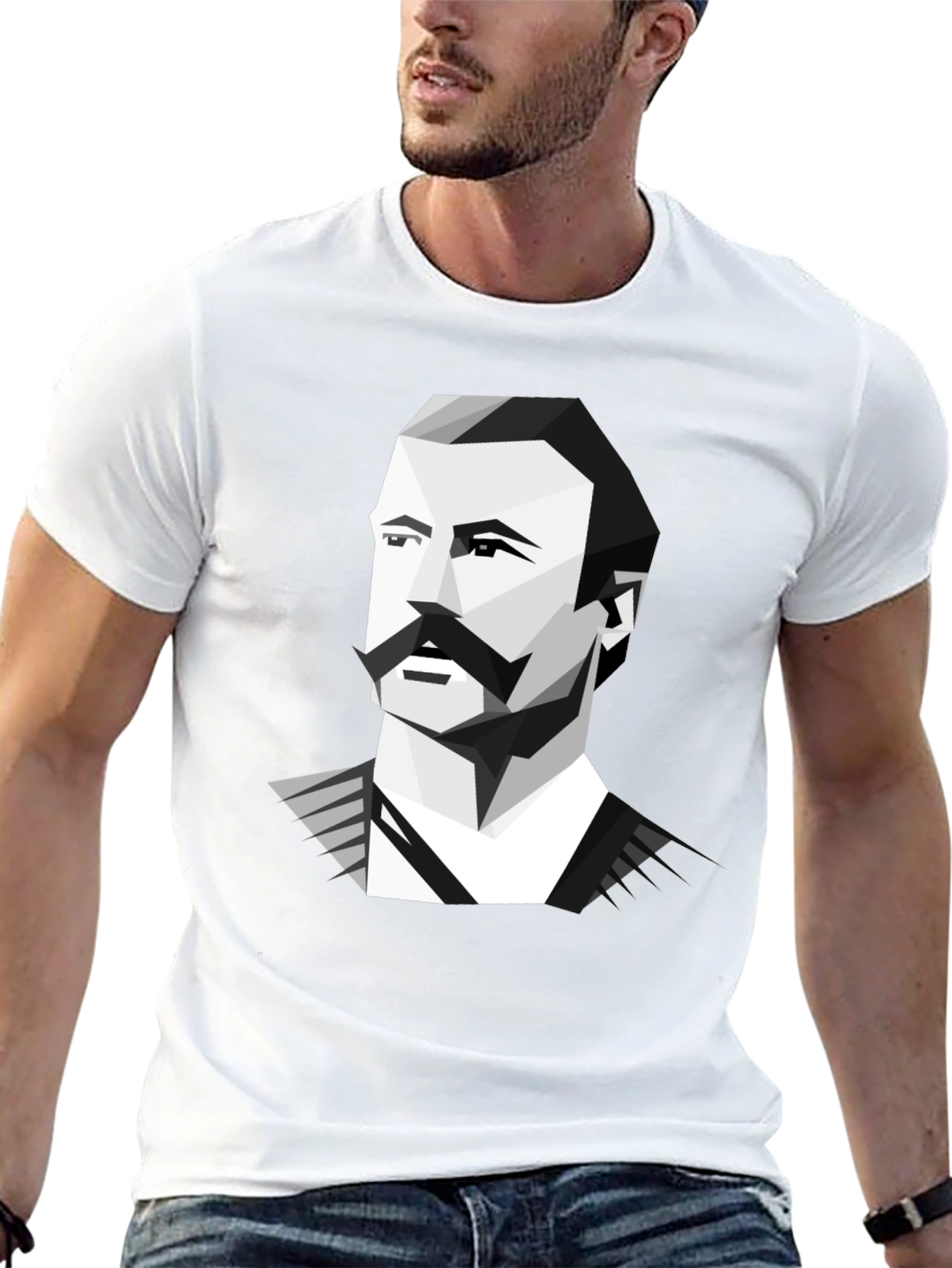 Geometric Mustache Portrait Graphic Tee - Black