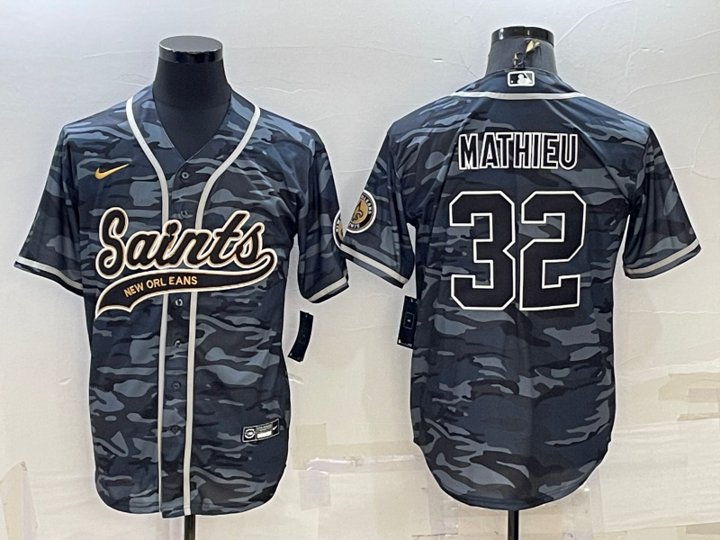 Men's New Orleans Saints Tyrann Mathieu #32 Grey Camouflage Game Jerseys Joint Edition