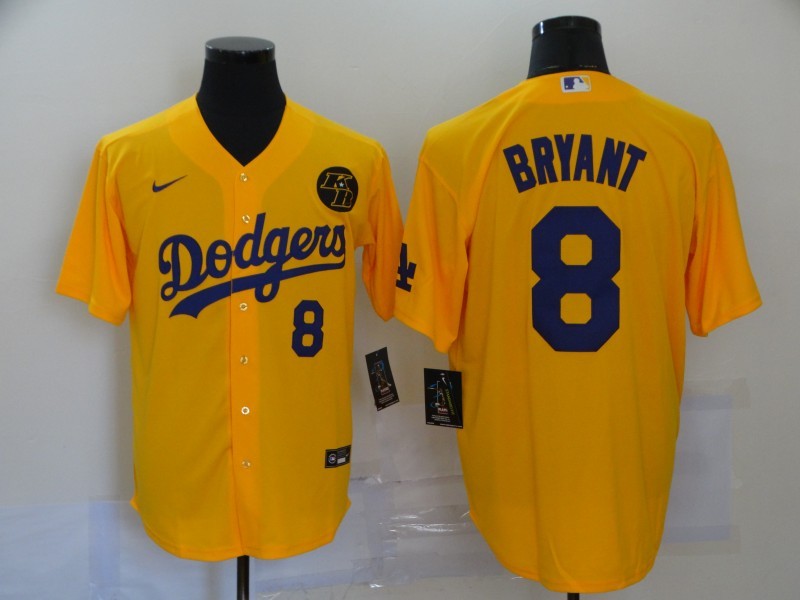 Men's Los Angeles Dodgers Kobe Bryant #8 Yellow Replica Baseball Jerseys