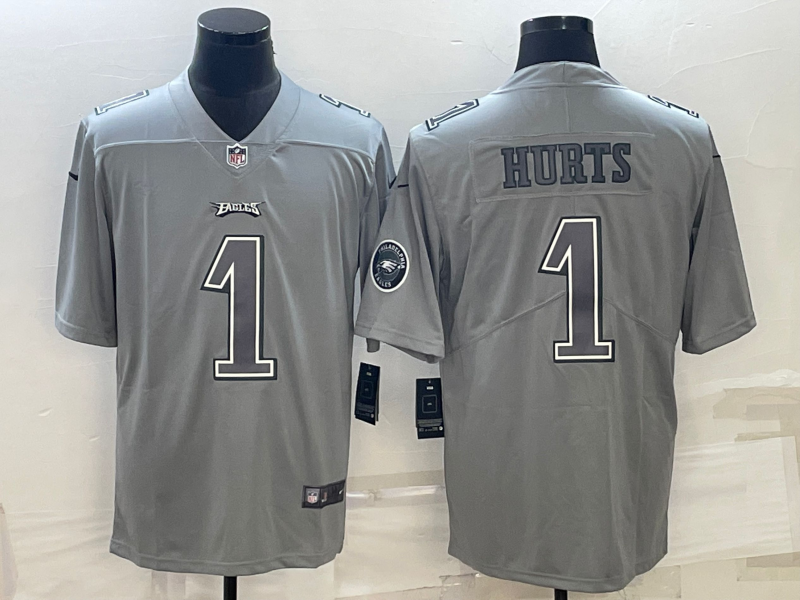 Men's Philadelphia Eagles Jalen Hurts #1 Gray Atmosphere Fashion Game Jerseys