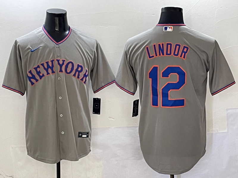 Men's New York Mets Francisco Lindor #12 Gray Replica Player Jerseys