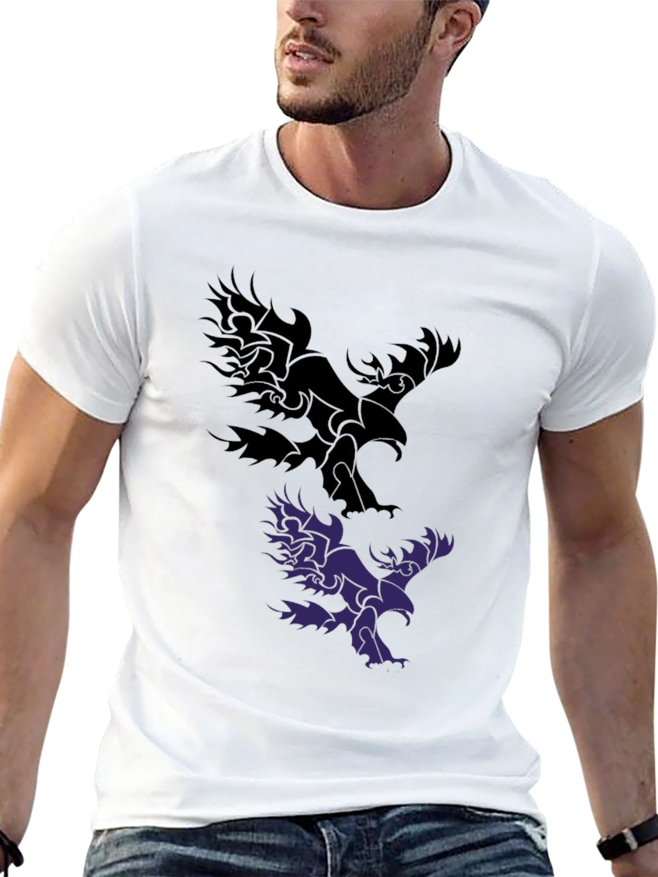 Eagle Graphic Tee - Black Cotton Blend Casual Wear
