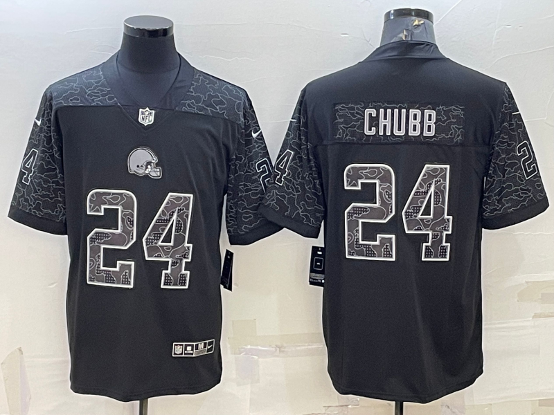 Men's Cleveland Browns Nick Chubb #24 Black RFLCTV Limited Jerseys