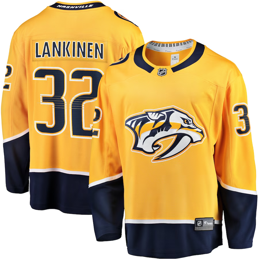 Men's Nashville Predators Kevin Lankinen #32 Gold Home Breakaway Player Jerseys
