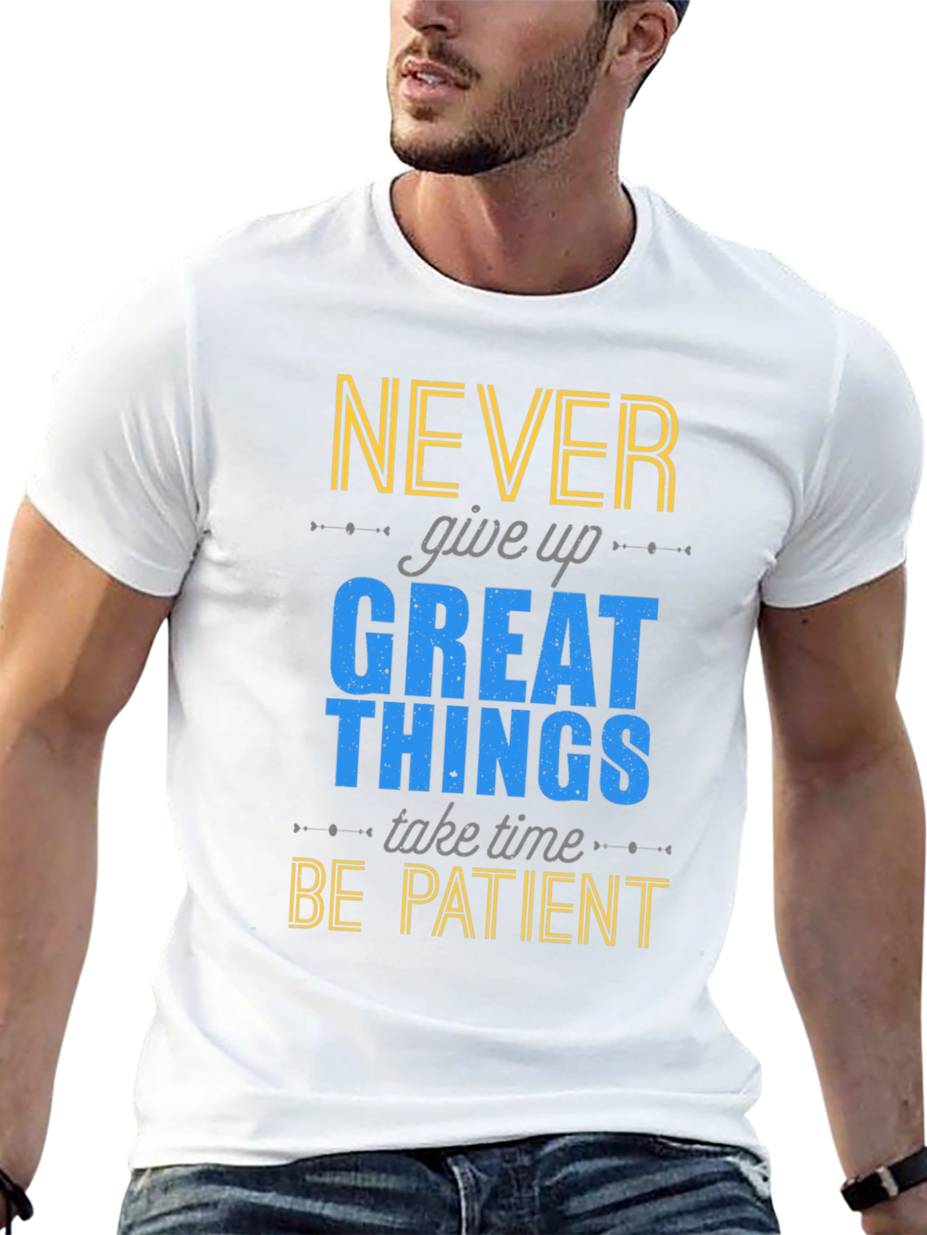 Motivational Graphic Print T-Shirt - Never Give Up