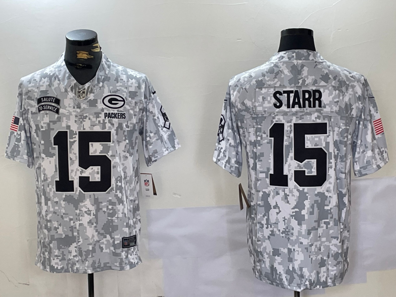Men's Green Bay Packers Bart Starr #15 Arctic Camo 2024 Salute to Service Limited Jerseys