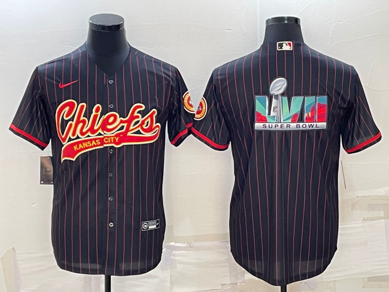 Men's Kansas City Chiefs Black Super Bowl LVII Patch Game Jerseys