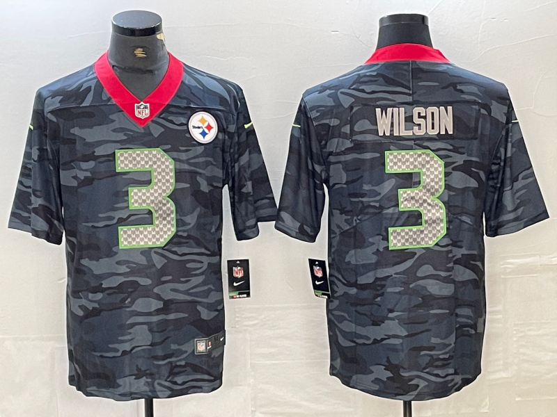 Men's Pittsburgh Steelers Russell Wilson #3 Grey Camouflage Game Jerseys