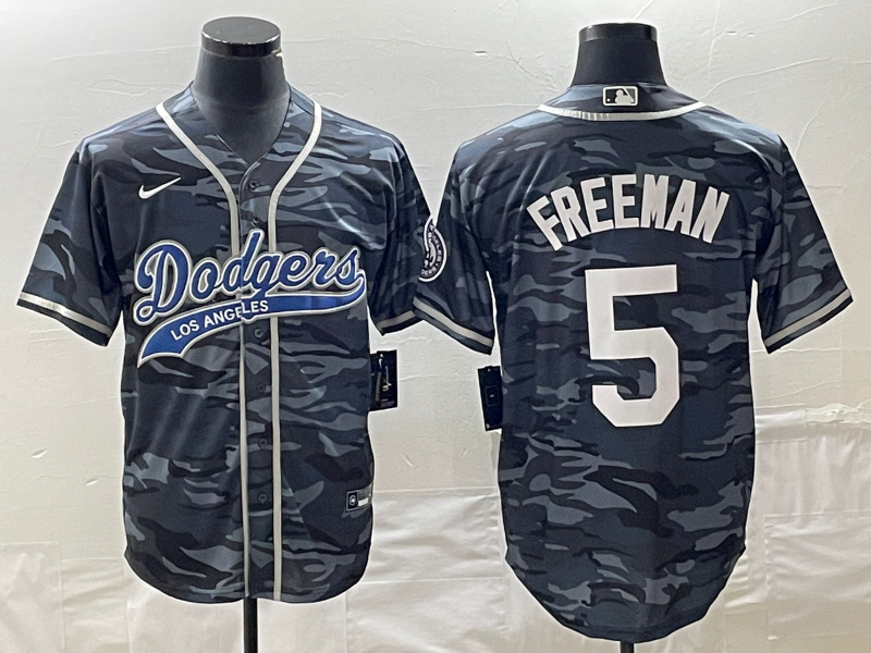 Men's Los Angeles Dodgers Freddie Freeman #5 Grey Camouflage Player Jerseys Joint Edition
