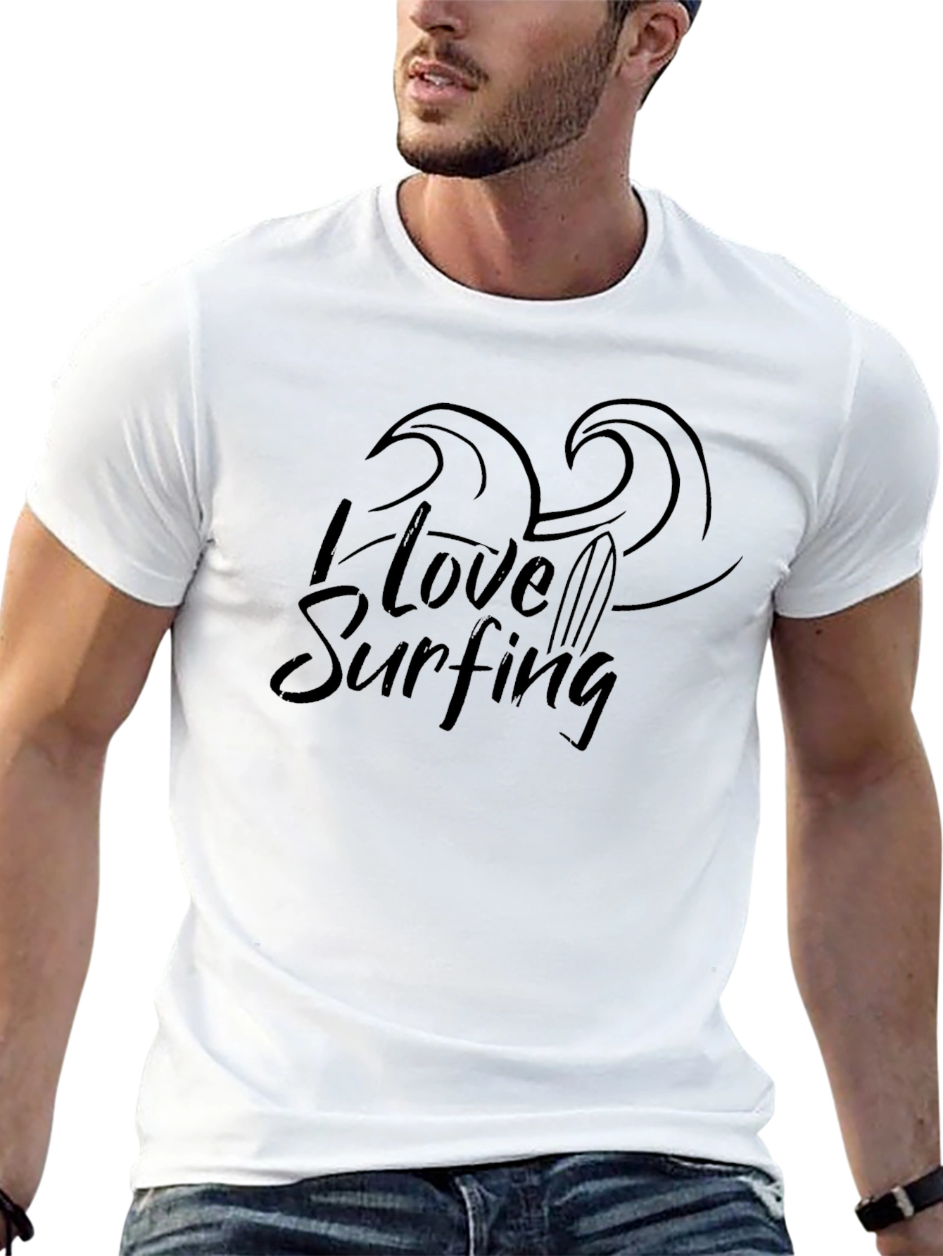 I Love Surfing Graphic T-Shirt - Black