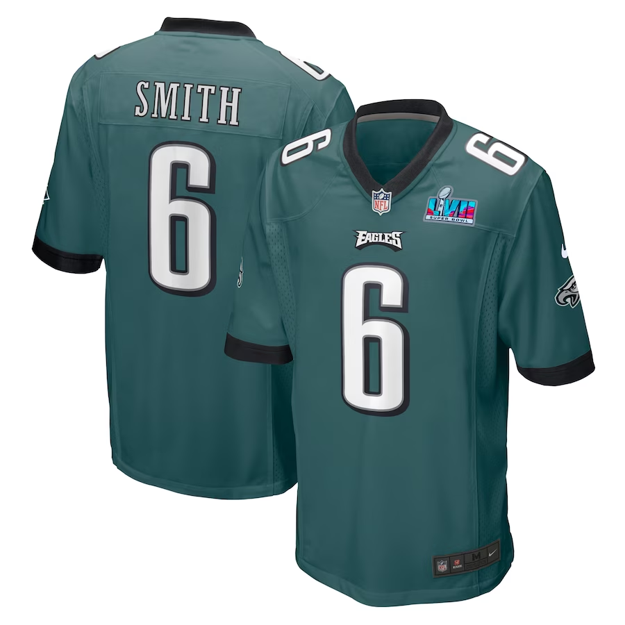 Men's Philadelphia Eagles DeVonta Smith #6 Midnight Green Super Bowl LVII Patch Game Jerseys