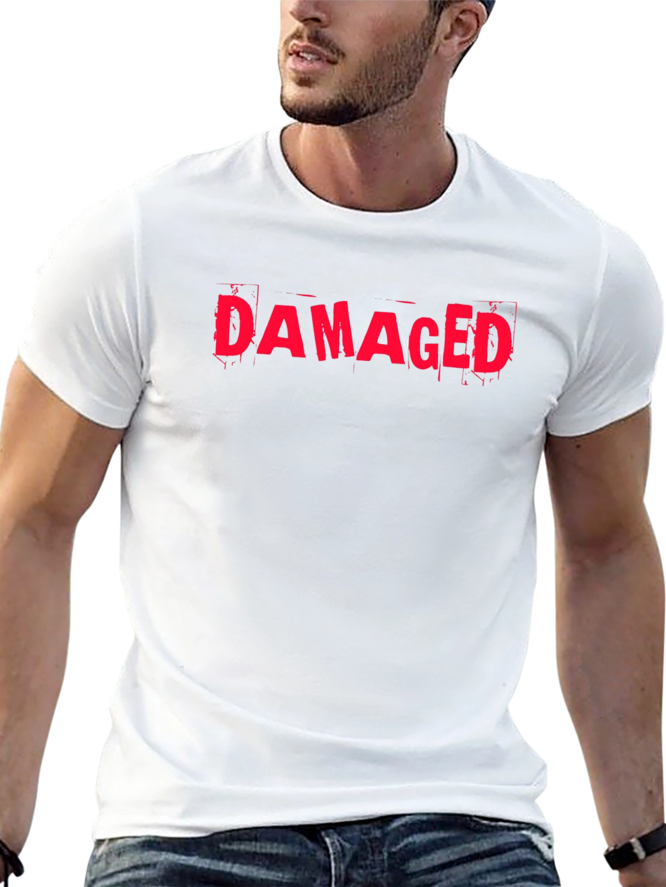 Damaged Graphic Tee - Black Cotton Casual T-Shirt