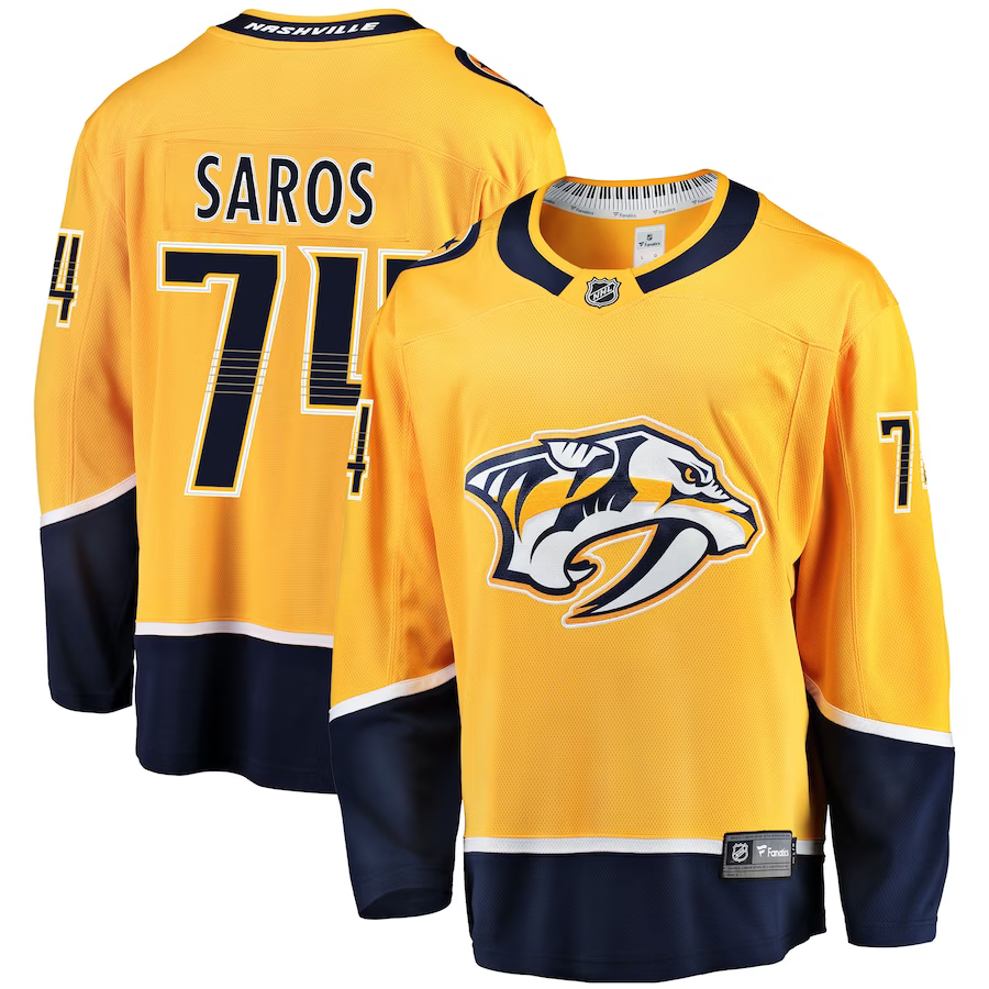 Men's Nashville Predators Juuse Saros #74 Gold Breakaway Player Jerseys