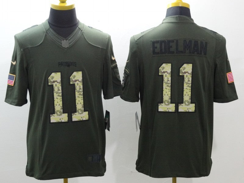 Men's New England Patriots Julian Edelman #11 Army Green Game Jerseys